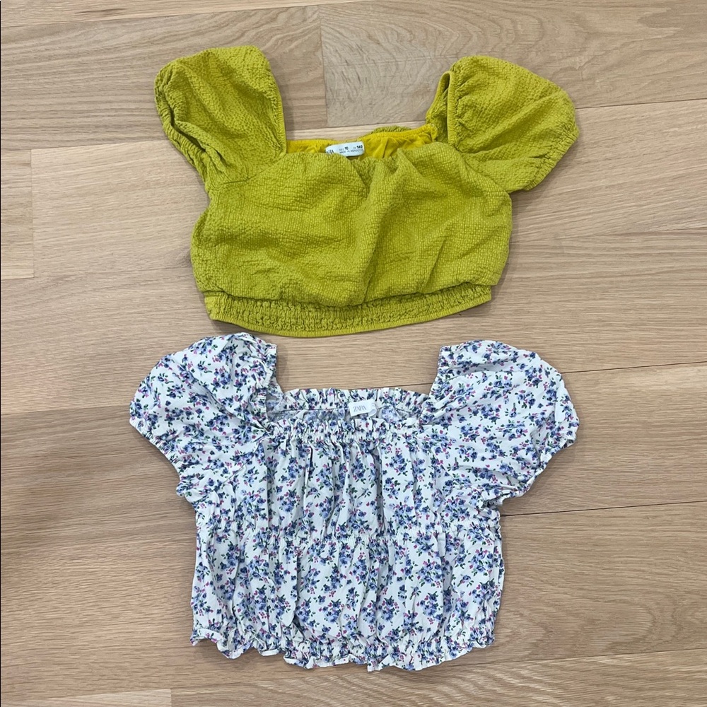 Zara Kids Green and Floral Puff Sleeve Tops